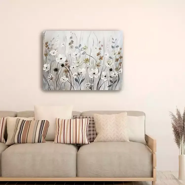 Canvas Art-Kirklands Home Misty Meadow Field Large Canvas Art Print Gray