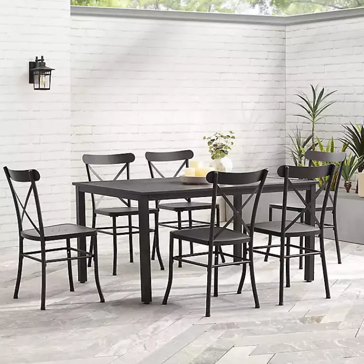 Outdoor Dining-Kirklands Home Steel Farmhouse 7-pc. Outdoor Dining Set Black