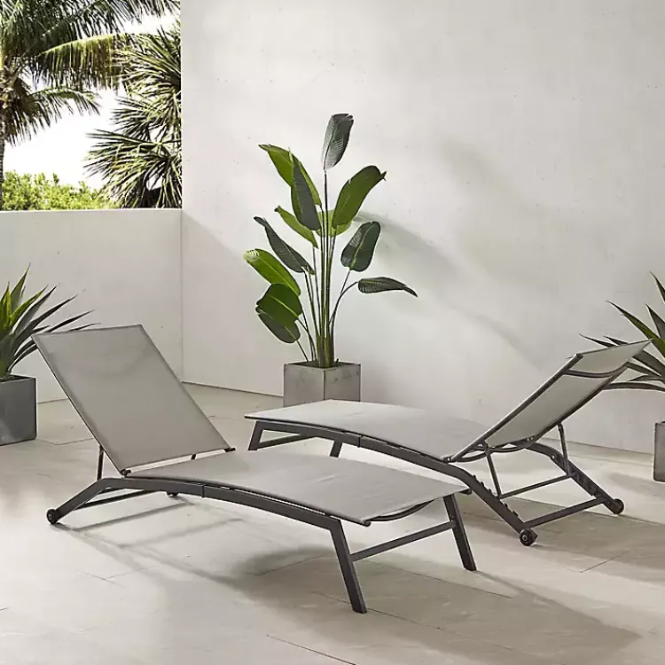 Outdoor Seating-Kirklands Home Gibson Gray Mesh Outdoor Loungers, Set of 2