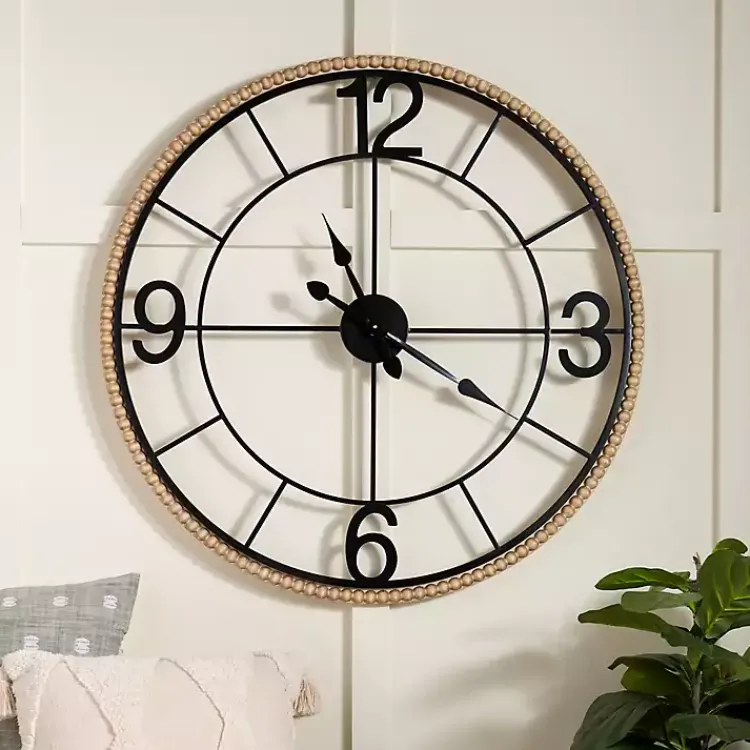 Clocks-Kirklands Home Beaded Wood and Metal Open Wall Clock