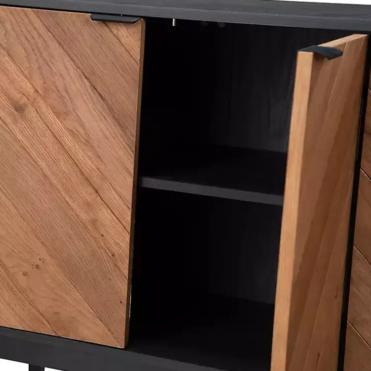 Cabinets & Sideboards-Kirklands Home Brown and Black Wood Chevron 4-Door Sideboard