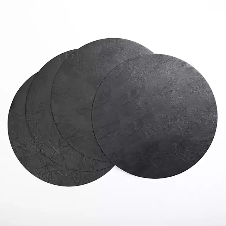 Table Linens-Kirklands Home Faux Leather Placemats, Set of 4 Black