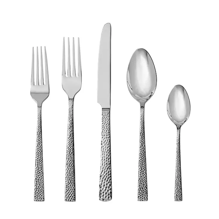 Flatware & Cutlery-Kirklands Home Rover Silver Hammered 20-pc. Flatware Set