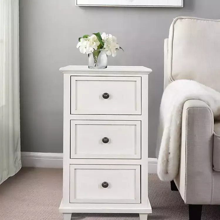 Accent & End Tables-Kirklands Home Slim Wooden 3-Drawer Side Table Ivory