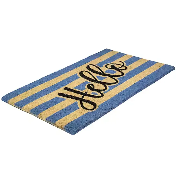 Doormats-Kirklands Home Blue Striped Hello Doormat