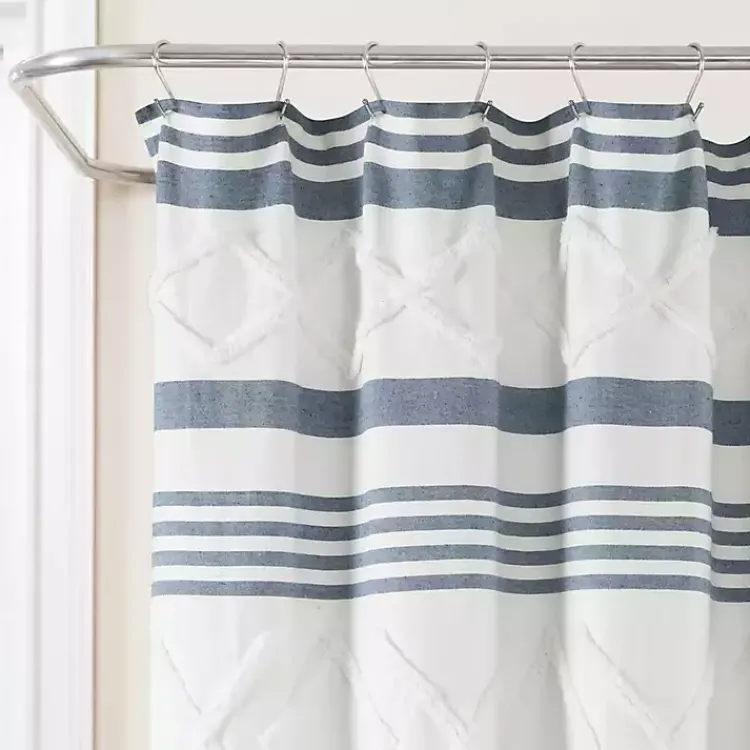 Shower Curtains-Kirklands Home Blue Stripe Diamond Tufted Shower Curtain
