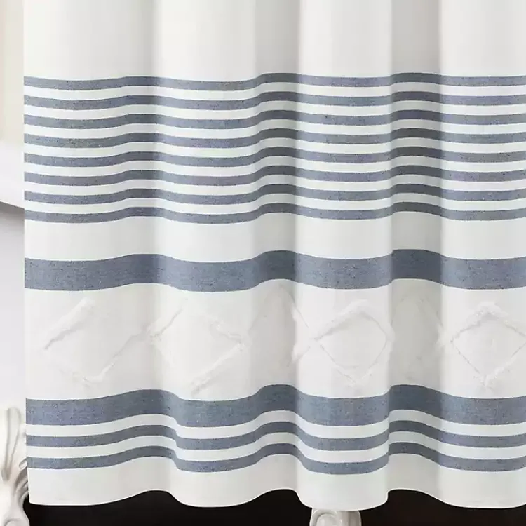Shower Curtains-Kirklands Home Blue Stripe Diamond Tufted Shower Curtain