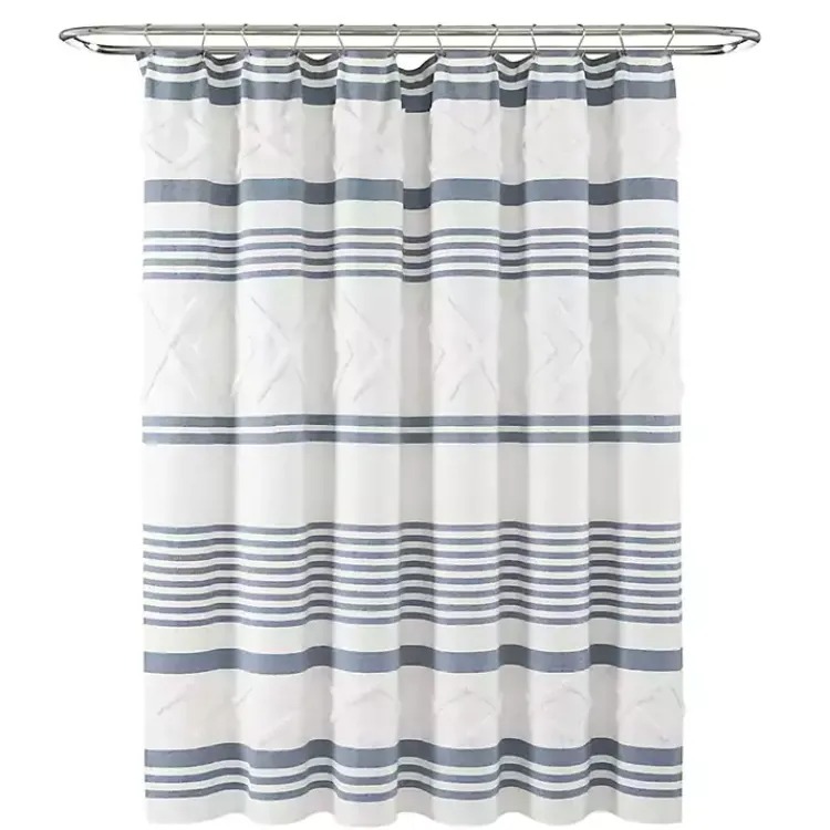Shower Curtains-Kirklands Home Blue Stripe Diamond Tufted Shower Curtain