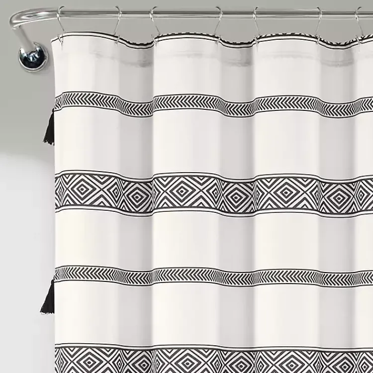 Shower Curtains-Kirklands Home Black and White Striped Boho Shower Curtain