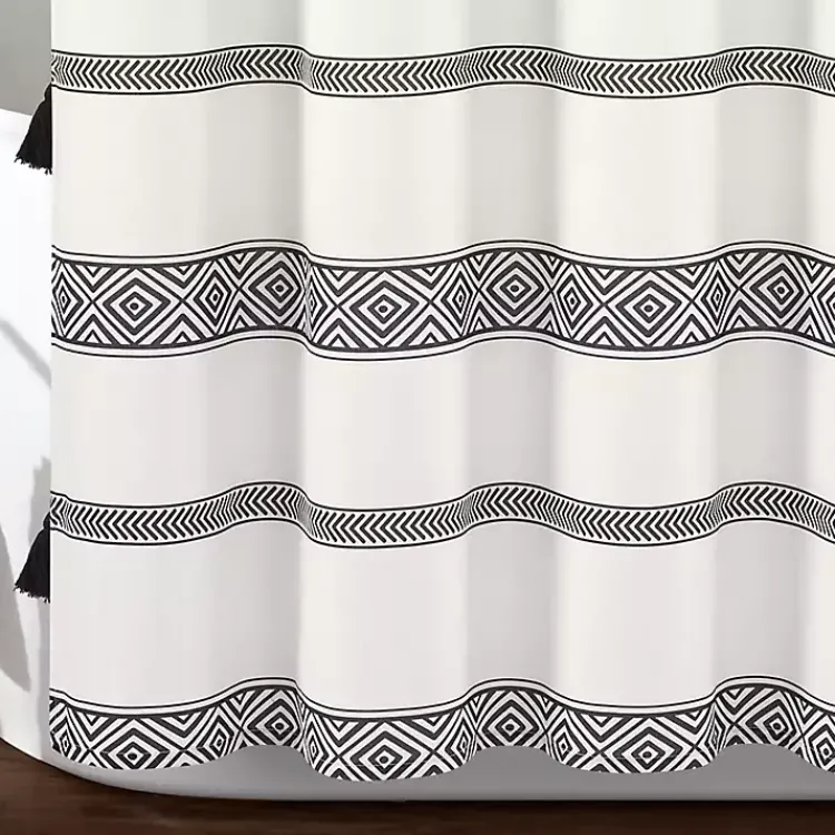 Shower Curtains-Kirklands Home Black and White Striped Boho Shower Curtain