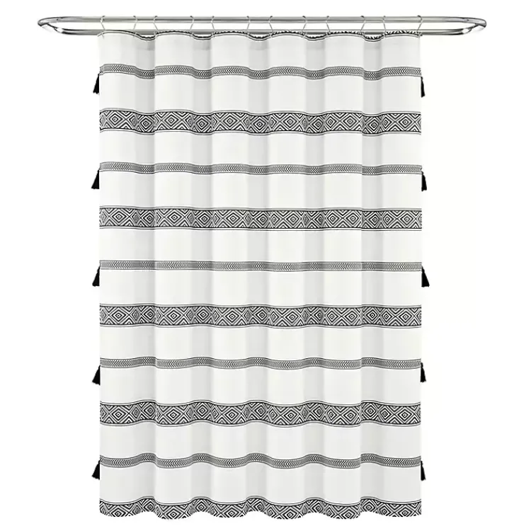 Shower Curtains-Kirklands Home Black and White Striped Boho Shower Curtain