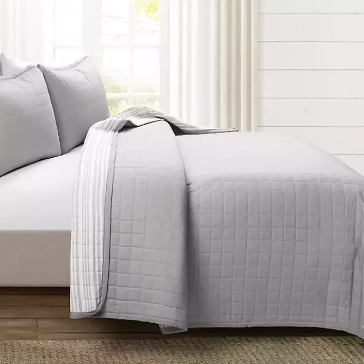 Quilts-Kirklands Home Box Stitch Cotton Full/Queen 3-pc. Quilt Set Gray