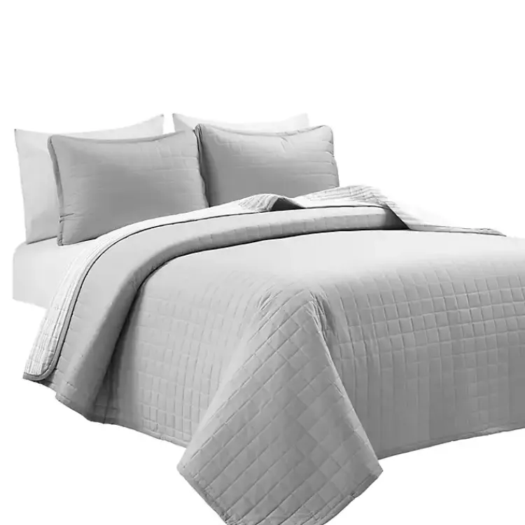 Quilts-Kirklands Home Box Stitch Cotton Full/Queen 3-pc. Quilt Set Gray