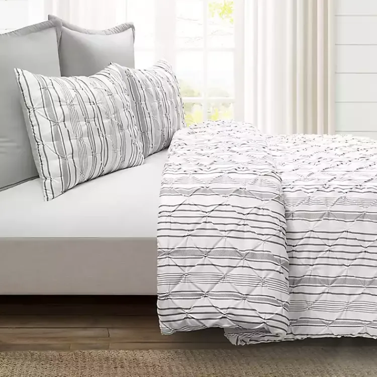 Comforters-Kirklands Home Gray Pintuck Stripe Full/Queen 5-pc. Comforter Set