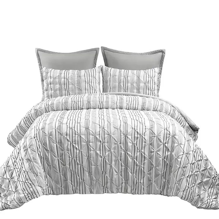Comforters-Kirklands Home Gray Pintuck Stripe Full/Queen 5-pc. Comforter Set
