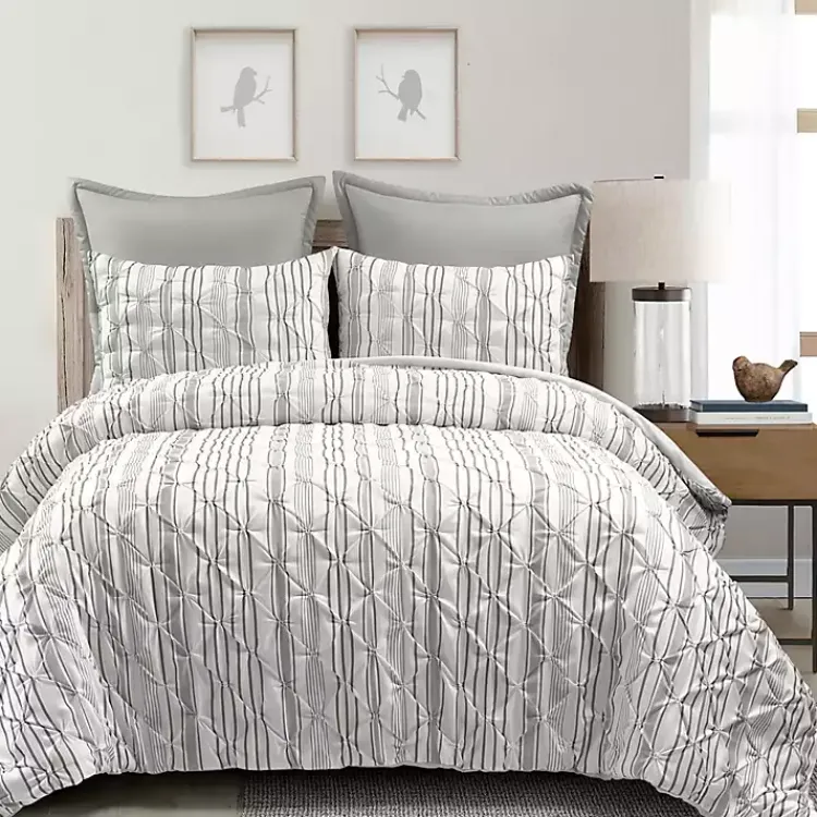 Comforters-Kirklands Home Gray Pintuck Stripe King 5-pc. Comforter Set