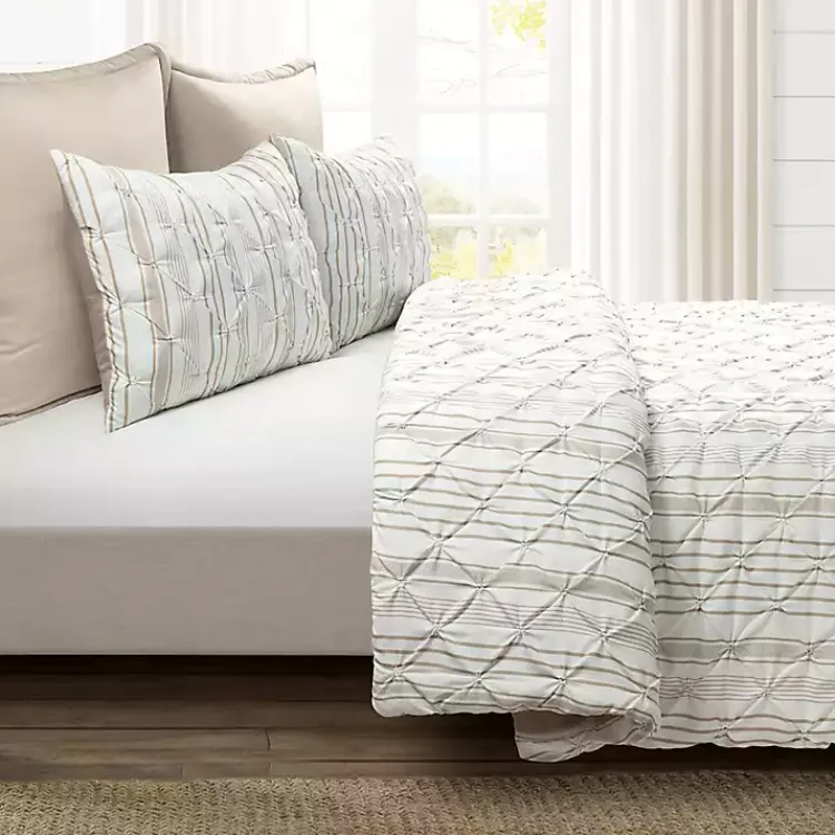 Comforters-Kirklands Home Tan Pintuck Stripe King 5-pc. Comforter Set