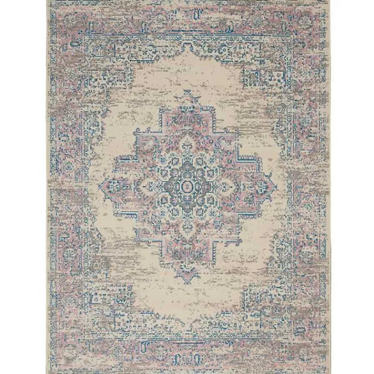 Area Rugs-Kirklands Home Ivory and Pink Central Medallion Area Rug, 5x7