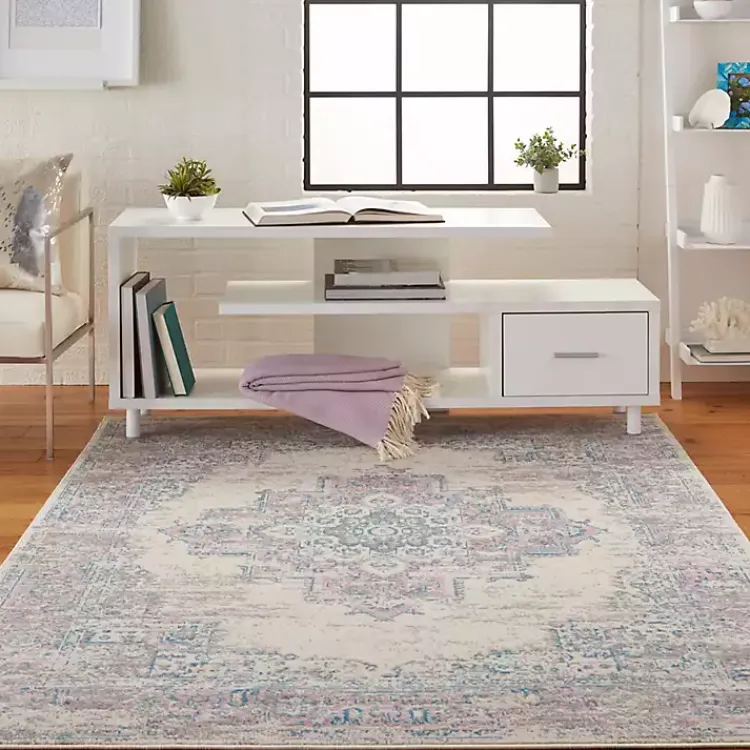 Area Rugs-Kirklands Home Ivory and Pink Central Medallion Area Rug, 5x7