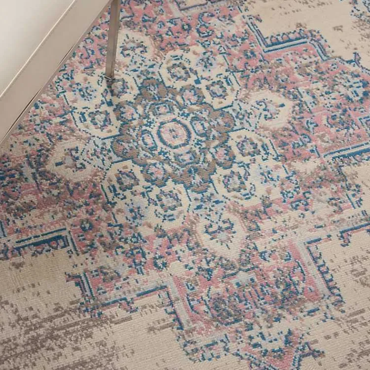 Area Rugs-Kirklands Home Ivory and Pink Central Medallion Area Rug, 5x7