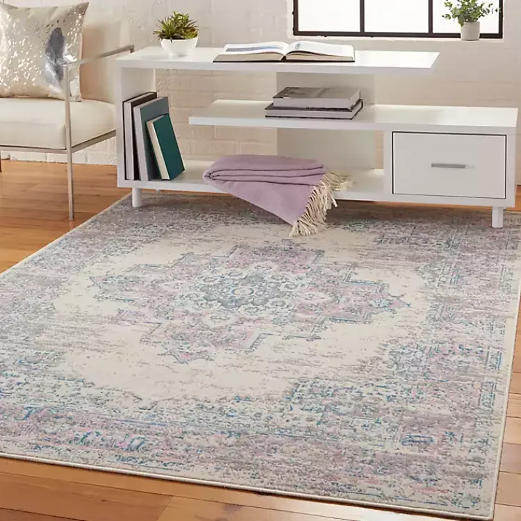 Area Rugs-Kirklands Home Ivory and Pink Central Medallion Area Rug, 5x7