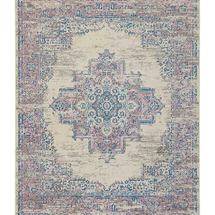 Area Rugs-Kirklands Home Ivory and Pink Central Medallion Area Rug, 7x9