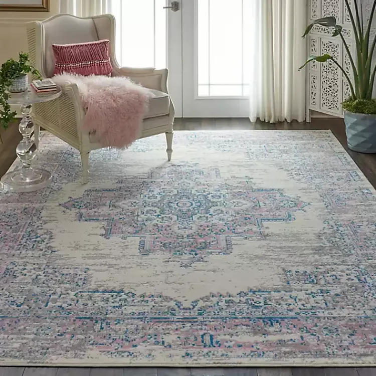 Area Rugs-Kirklands Home Ivory and Pink Central Medallion Area Rug, 7x9