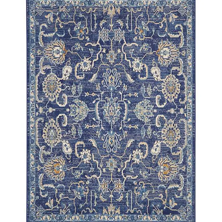 Area Rugs-Kirklands Home Navy and Beige Botanical Area Rug, 5x7