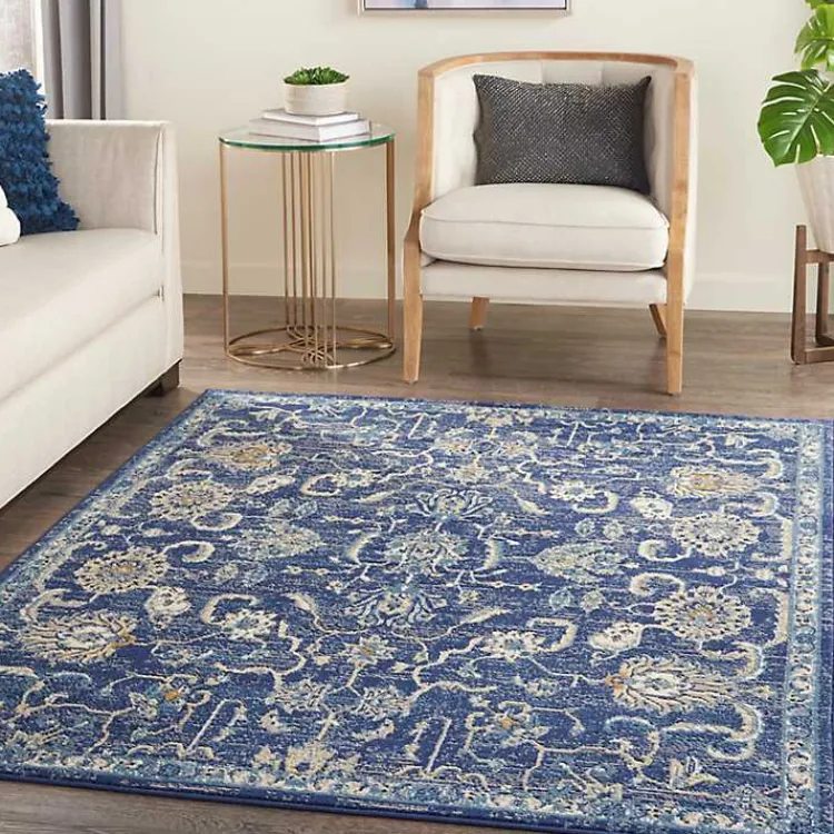 Area Rugs-Kirklands Home Navy and Beige Botanical Area Rug, 5x7