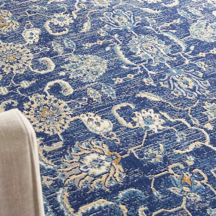 Area Rugs-Kirklands Home Navy and Beige Botanical Area Rug, 5x7