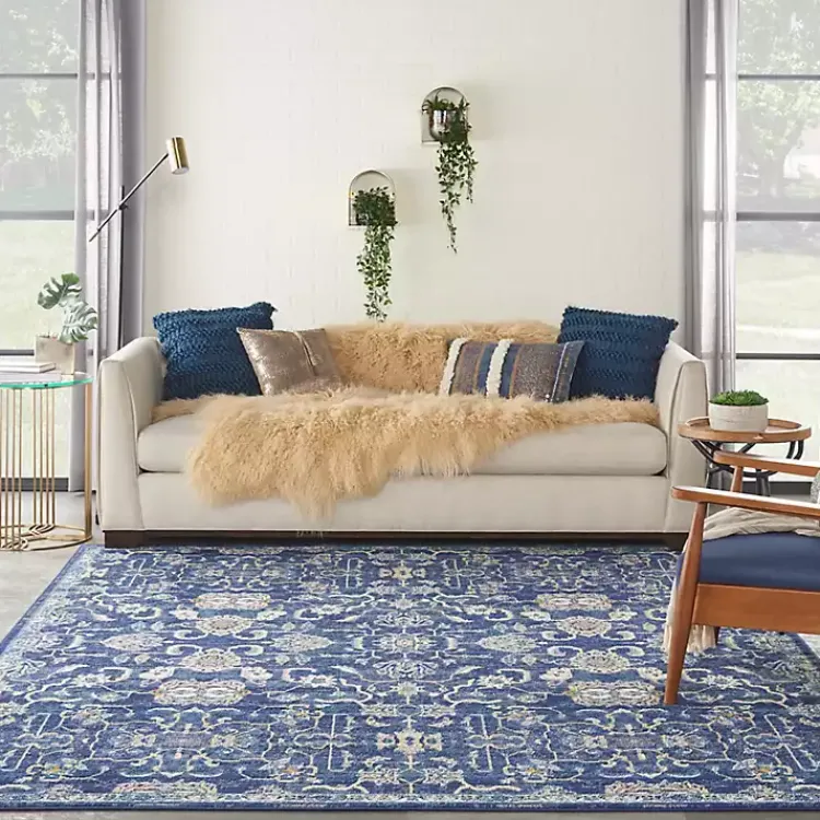 Area Rugs-Kirklands Home Navy and Beige Botanical Area Rug, 7x10