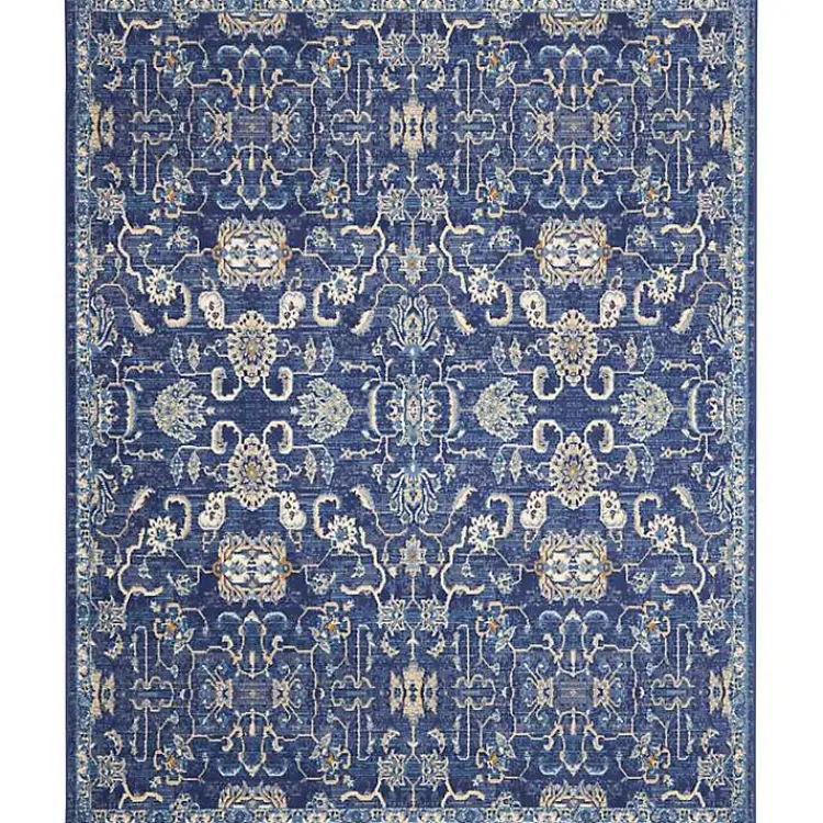 Area Rugs-Kirklands Home Navy and Beige Botanical Area Rug, 7x9