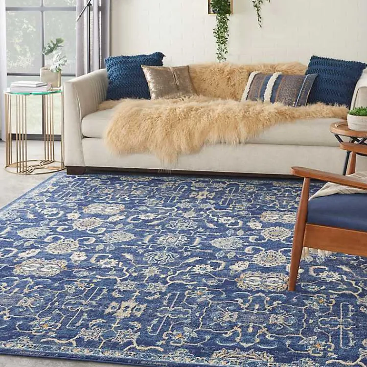 Area Rugs-Kirklands Home Navy and Beige Botanical Area Rug, 7x9