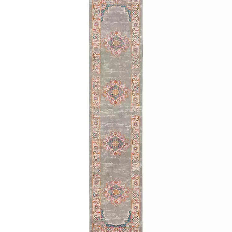 Area Rugs-Kirklands Home Gray & Pink Central Motif Botanical Runner