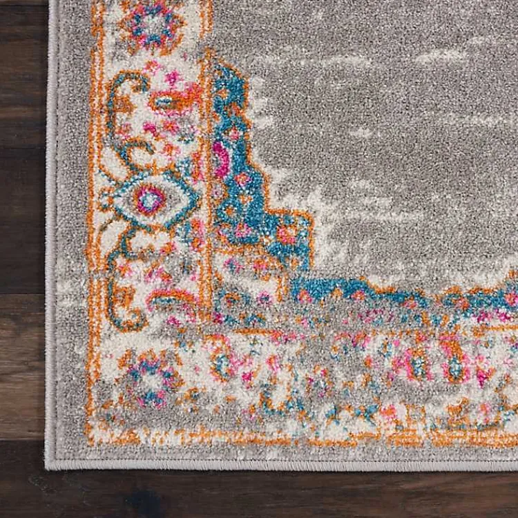 Area Rugs-Kirklands Home Gray & Pink Central Motif Botanical Runner