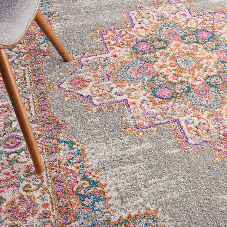 Area Rugs-Kirklands Home Gray & Pink Central Motif Botanical Area Rug, 5x7