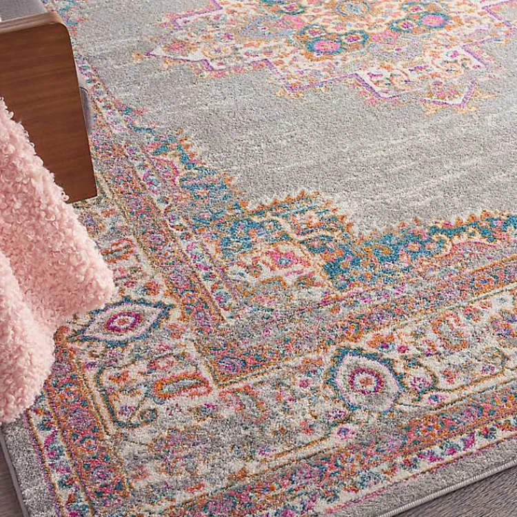 Area Rugs-Kirklands Home Gray & Pink Central Motif Botanical Area Rug, 8x10