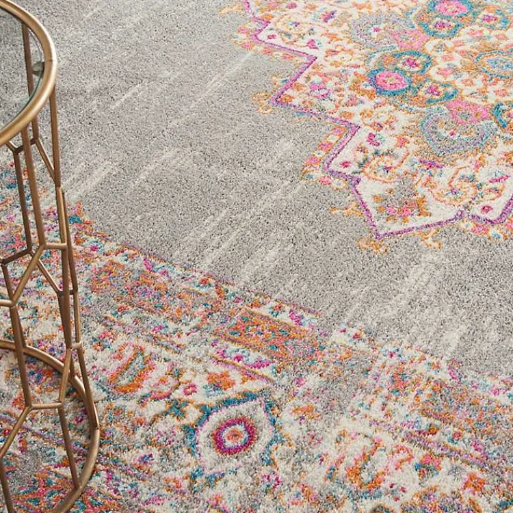 Area Rugs-Kirklands Home Gray & Pink Central Motif Botanical Area Rug, 9x12