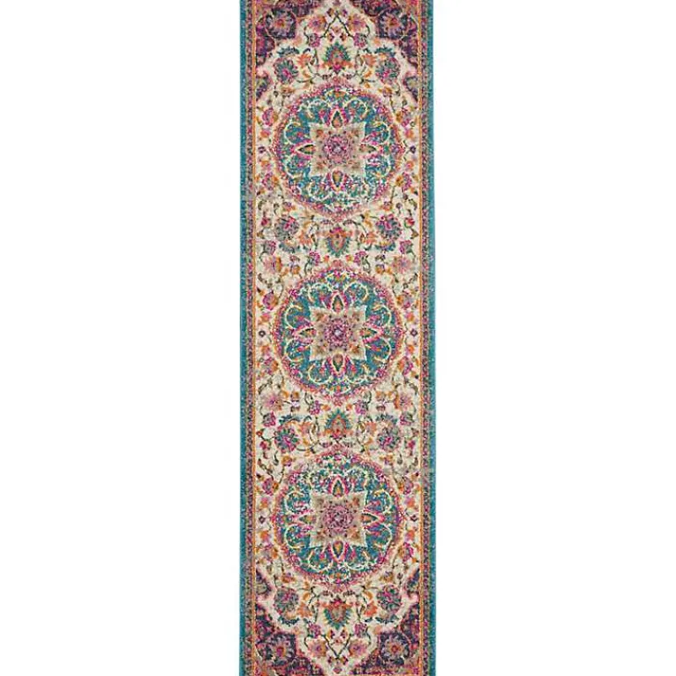 Area Rugs-Kirklands Home Ivory & Multi Floral Medallion Runner, 2x10
