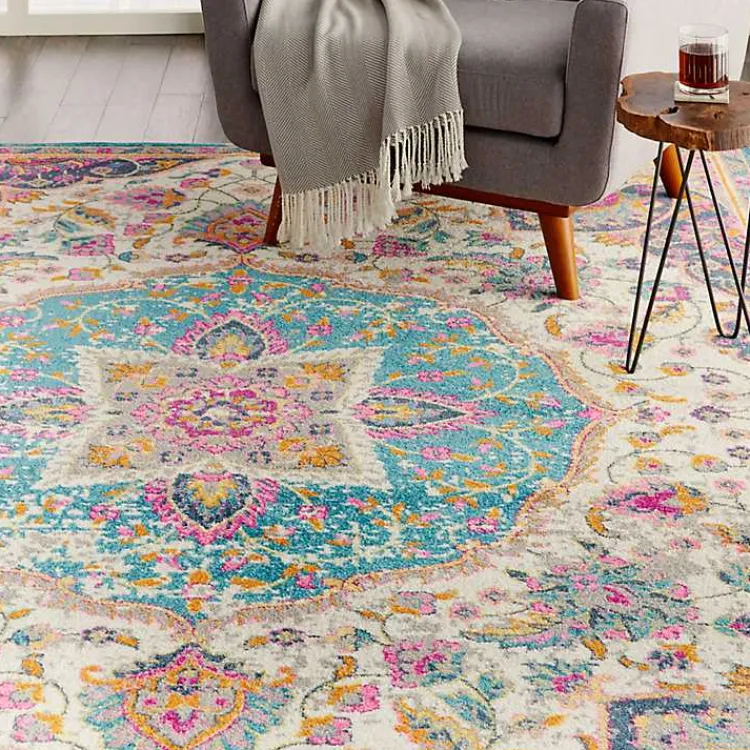 Area Rugs-Kirklands Home Ivory & Multi Floral Medallion Area Rug, 6x9