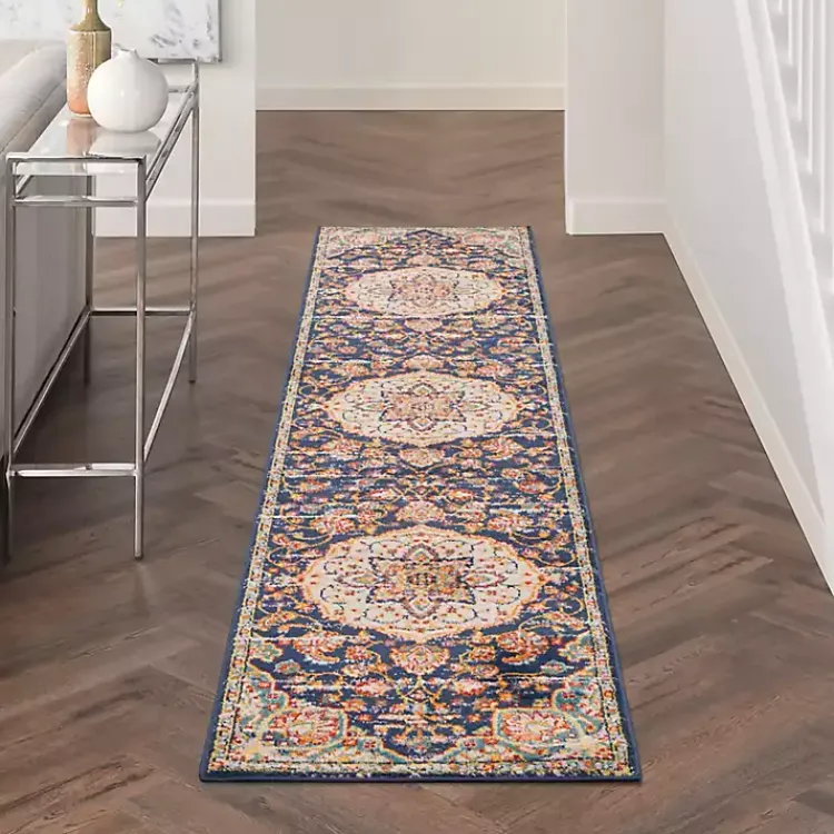 Area Rugs-Kirklands Home Navy & Multi Floral Medallion Runner