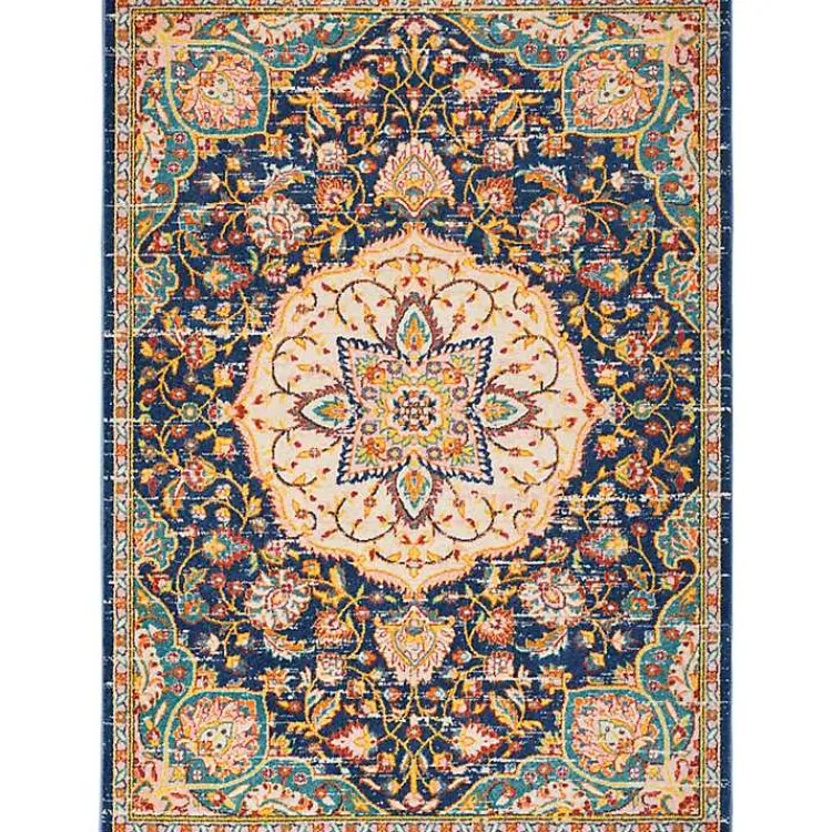 Area Rugs-Kirklands Home Navy & Multi Floral Medallion Area Rug, 5x7