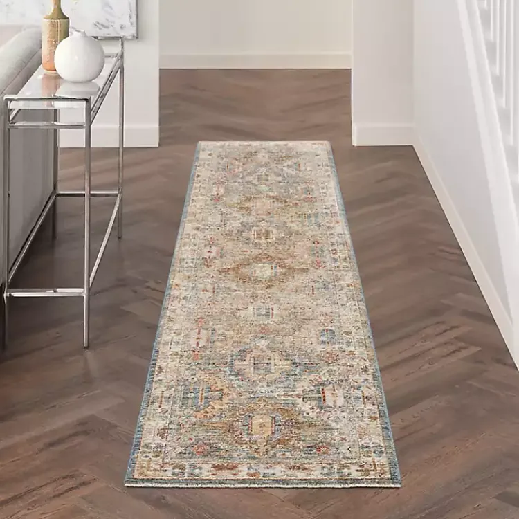 Area Rugs-Kirklands Home Blue Distressed Medallion Runner, 2x10 Multi
