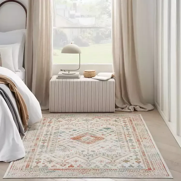 Area Rugs-Kirklands Home Irsia White Traditional Area Rug, 5x7