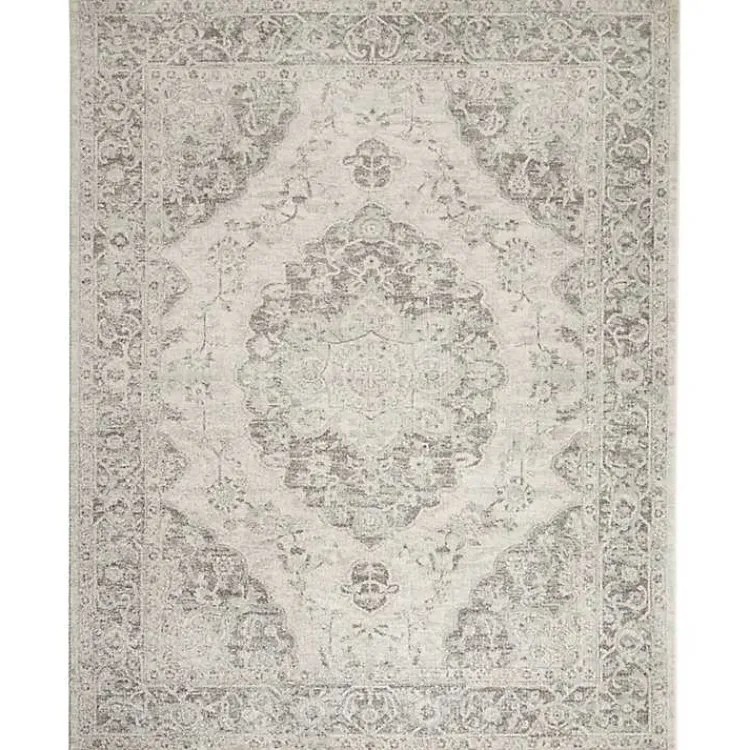 Area Rugs-Kirklands Home Ivory and Gray Oushak Medallion Area Rug, 8x10