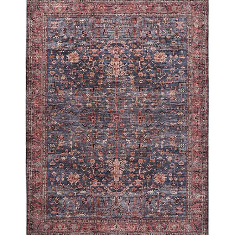 Area Rugs-Kirklands Home Navy & Brick Botanical Washable Area Rug, 5x7