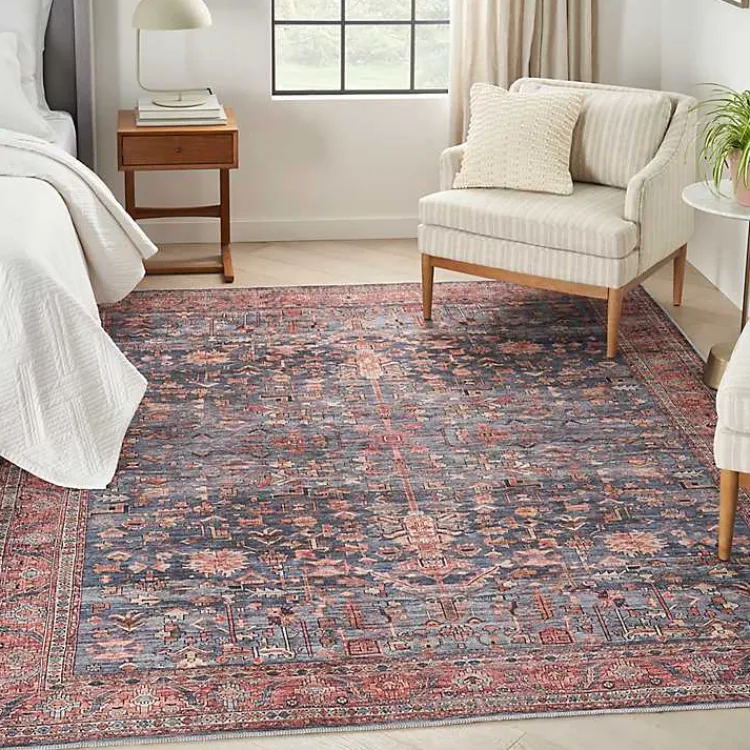 Area Rugs-Kirklands Home Navy & Brick Botanical Washable Area Rug, 5x7