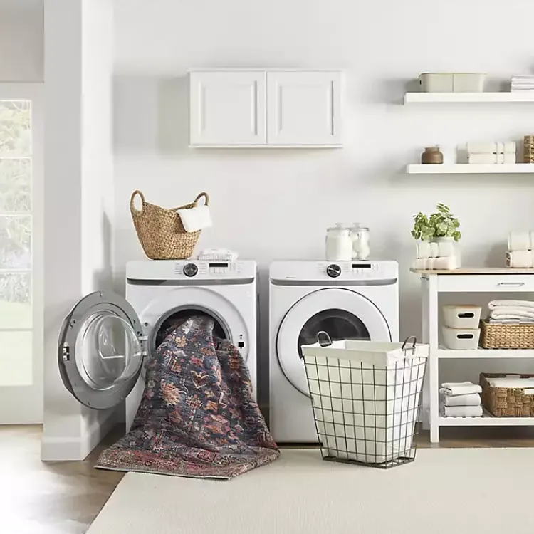 Area Rugs-Kirklands Home Navy & Brick Botanical Washable Area Rug, 5x7