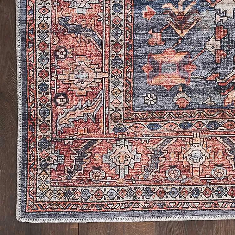 Area Rugs-Kirklands Home Navy & Brick Botanical Washable Area Rug, 5x7