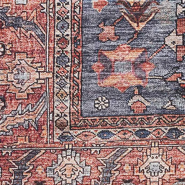 Area Rugs-Kirklands Home Navy & Brick Botanical Washable Area Rug, 5x7